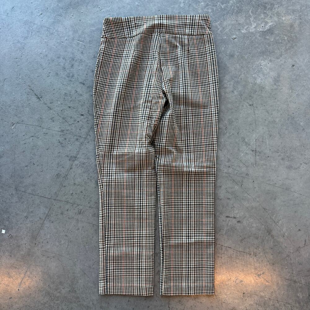 Vintage Y2k Brown Plaid Gingham Beige Straight Leg Fitted Trousers Women's 4P